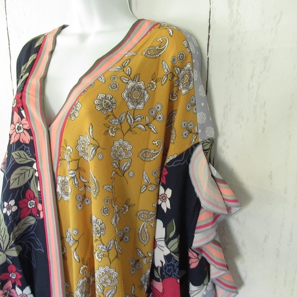 Umgee Top Floral Stripe Ruffle Sleeve Boho Peasant - Picture 4 of 8